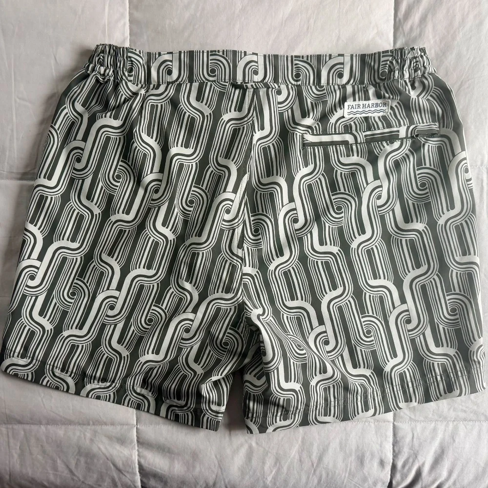 Fair Harbor Green and White Geometric Men’s Swim Shorts